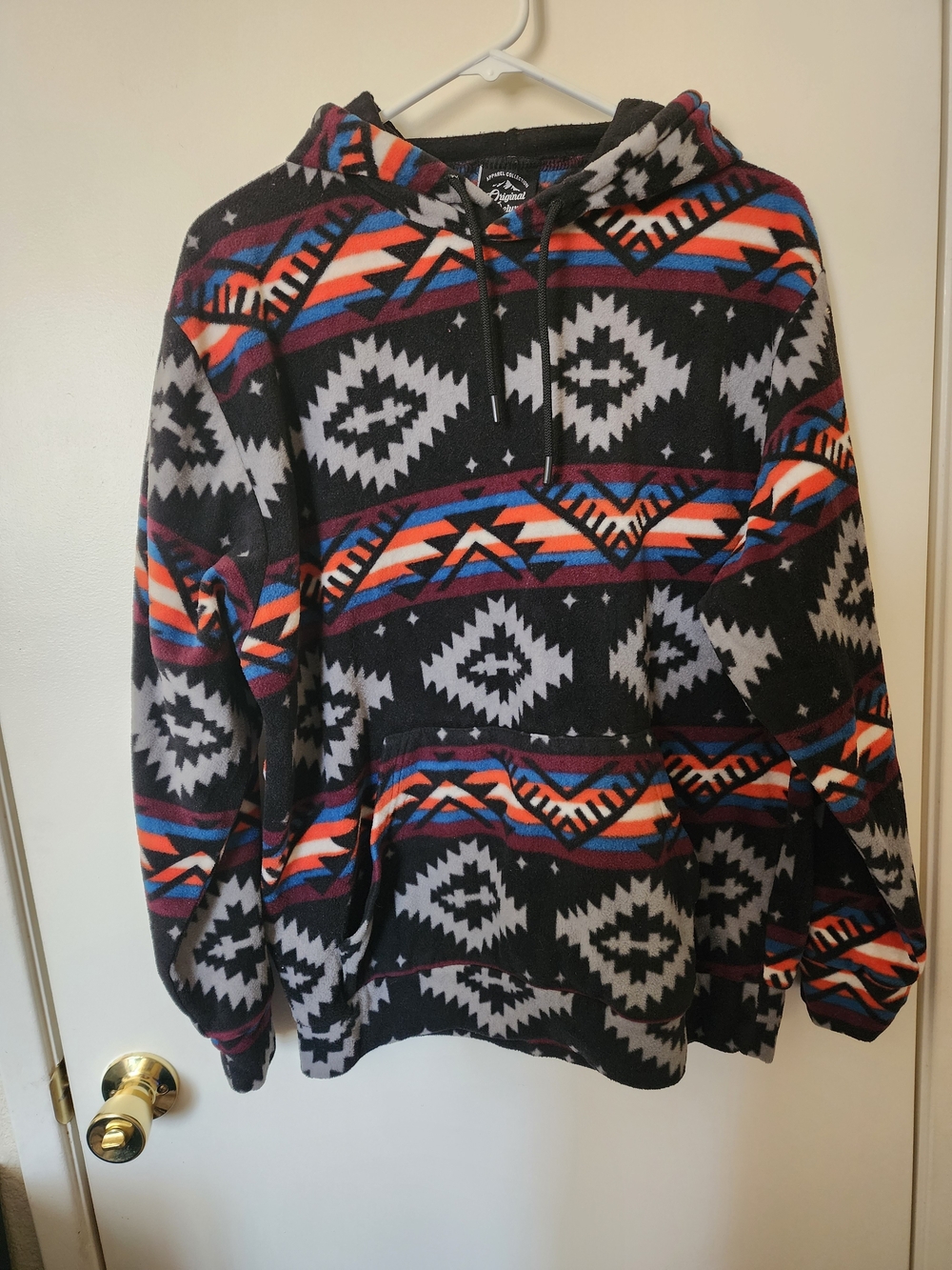 Original Deluxe Black Aztec Pattern Crewneck Hoodie with Orange & Blue Accents
